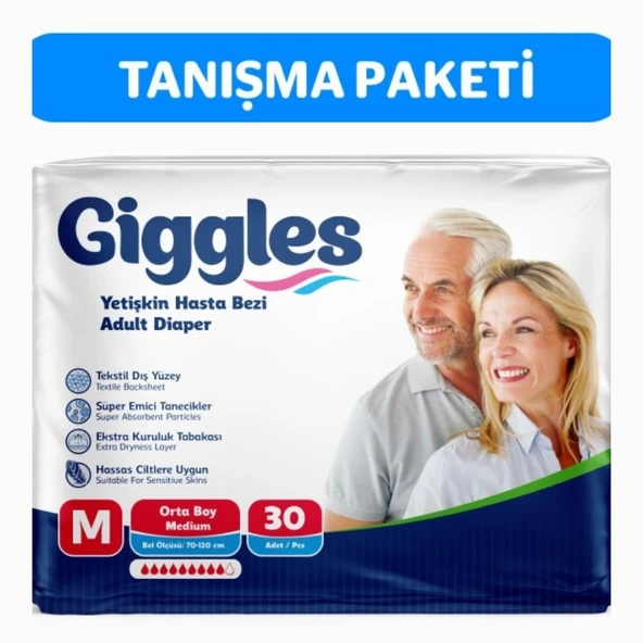 Giggles Yetişkin Bel Bantlı Hasta Bezi Medium 30'lu 1 Paket 30 Adet