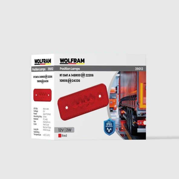 wolfram Side Marker Yan Pozisyon Lambası Kırmızı Renk Led 12V 2W E9-R10 Belgeli ürün görseli 1