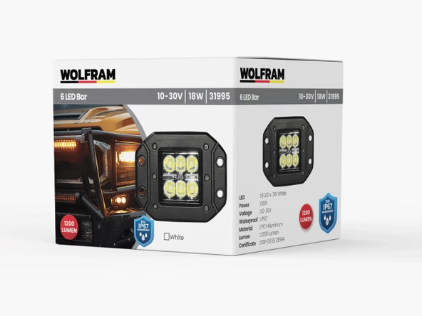 wolfram Led Arka Tampon Off-Road Lambası Beyaz Gömme Bağlantılı 10/30V E-Belgeli 18W