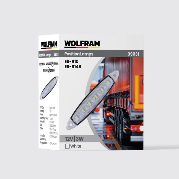 wolfram Led Yan Pozisyon Lambası Beyaz Renk Parmak Led 12V 3W E9-R10 Belgeli