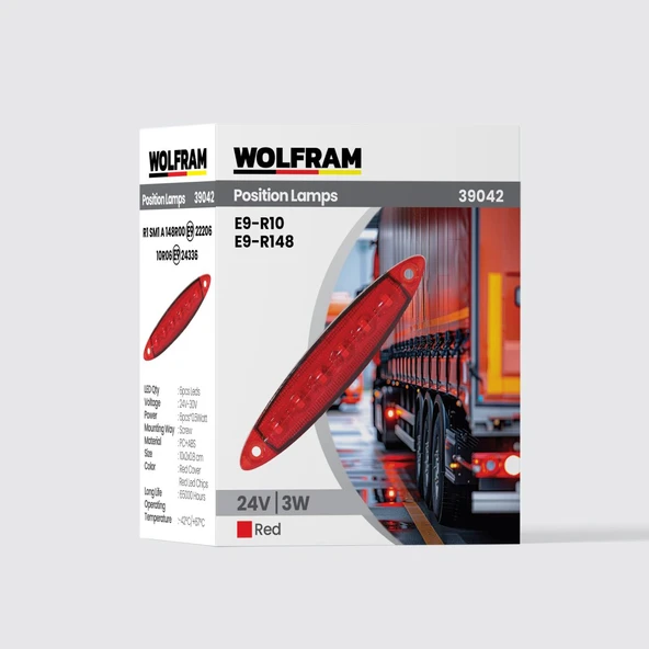 wolfram Led Yan Pozisyon Lambası Kırmızı Renk Parmak Led 24V 3W E9-R10 Belgeli