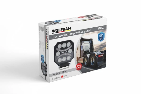 wolfram Led Çalışma Lambası Emojili 8 Led Beyaz + Kırmızı Spot Fonksiyonlu 10/30V E-Belgeli 45W