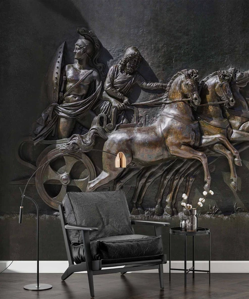 3 Boyutlu Kabartma Rofye Roma Atlı Şovalye Heykel Duvar Kağıdı - Resim 6