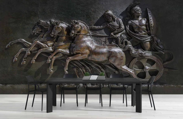 3 Boyutlu Kabartma Rofye Roma Atlı Şovalye Heykel Duvar Kağıdı - Resim 5