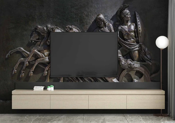 3 Boyutlu Kabartma Rofye Roma Atlı Şovalye Heykel Duvar Kağıdı - Resim 3