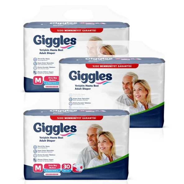 Giggles Yetişkin Bel Bantlı Hasta Bezi Medium 30'lu 3 Paket 90 Adet - 2