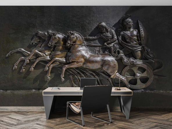 3 Boyutlu Kabartma Rofye Roma Atlı Şovalye Heykel Duvar Kağıdı - Resim 4