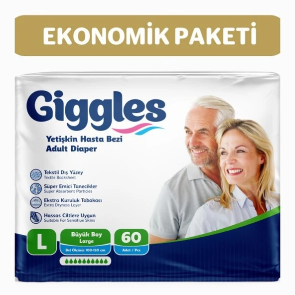 Giggles Yetişkin Bel Bantlı Hasta Bezi Large 30'lu 2 Paket 60 Adet