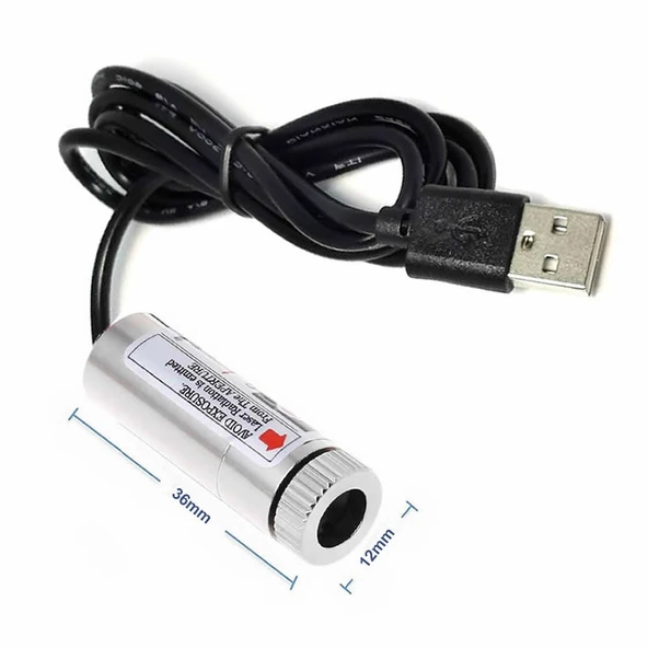 Usb Kablolu 5mW 650nm Kırmızı Çizgi Lazer Modül 1 Metre Kablo Lens ile Odak Ayarlı 12mm Çap İşaretleyici Gösterge - 3