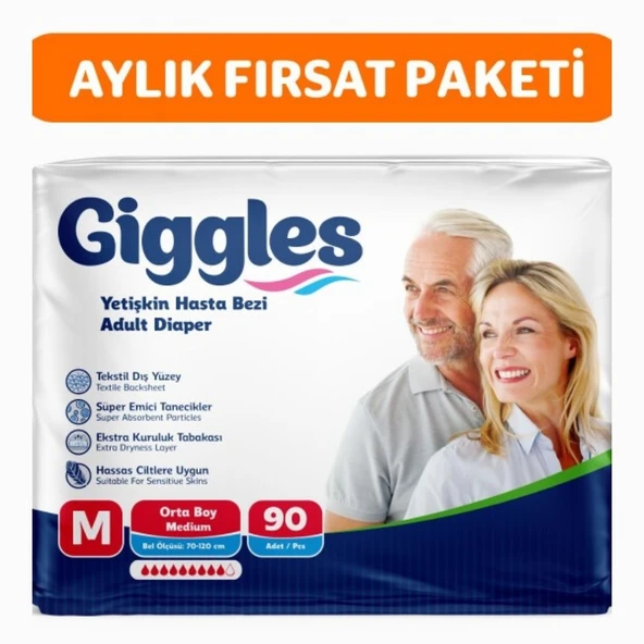 Giggles Yetişkin Bel Bantlı Hasta Bezi Medium 30'lu 3 Paket 90 Adet