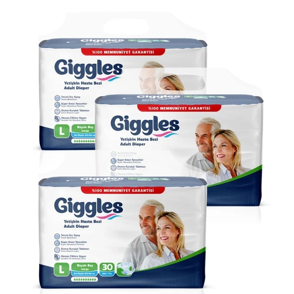 Giggles Yetişkin Bel Bantlı Hasta Bezi Large 30'lu 3 Paket 90 Adet - 2