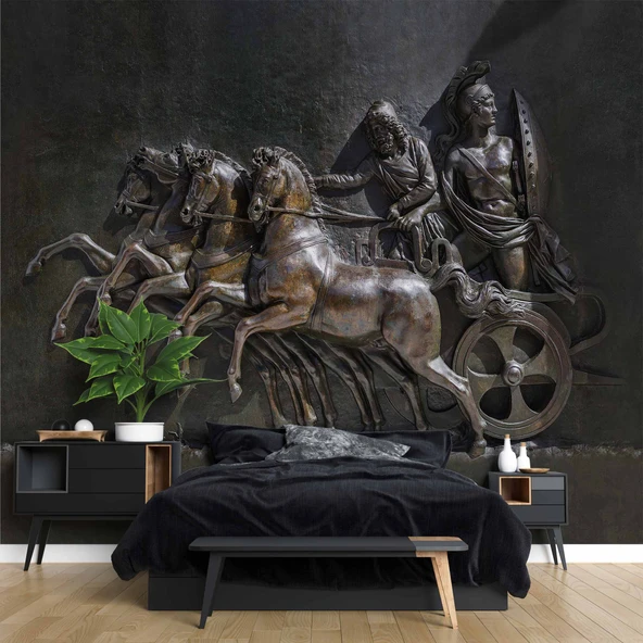 3 Boyutlu Kabartma Rofye Roma Atlı Şovalye Heykel Duvar Kağıdı - Resim 2