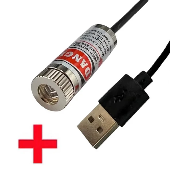 Usb Kablolu 5mW 650nm Kırmızı Artı Lazer Modül 1 Metre Kablo Lens ile Odak Ayarlı 12mm Çap İşaretleyici Gösterge - Resim 2
