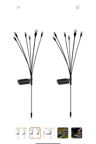 Melistansu Melistansu Ateş Böceği Modeli Sarı Renkli 6 Dal Işık Buketi Bahçe Solar Güneş Enerjili Su Geçirmez - Resim 2