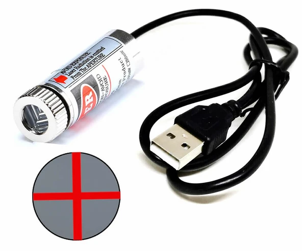 Usb Kablolu 5mW 650nm Kırmızı Artı Lazer Modül 1 Metre Kablo Lens ile Odak Ayarlı 12mm Çap İşaretleyici Gösterge - Resim 5