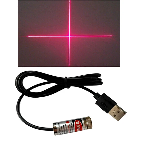 Usb Kablolu 5mW 650nm Kırmızı Artı Lazer Modül 1 Metre Kablo Lens ile Odak Ayarlı 12mm Çap İşaretleyici Gösterge