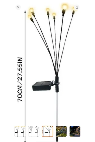 Melistansu Melistansu Ateş Böceği Modeli Sarı Renkli 6 Dal Işık Buketi Bahçe Solar Güneş Enerjili Su Geçirmez - Resim 3