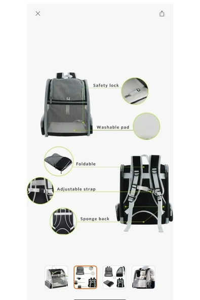 Melistansu Evcil Hayvanlar Için Pet Sırt Çantası - Gri (Yurt Dışından) - Resim 2