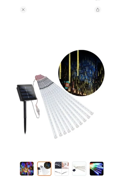 Melistansu 8 Adet Meteor Kayan Tüp LED - Ağaç - Bahçe Saplamalı Yağmur Işıkları Solar Güneş Enerjili - 2