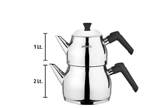 Amboss Cooper 3 Parça Paslanmaz Çelik Süzgeçli Çaydanlık Seti - Resim 4