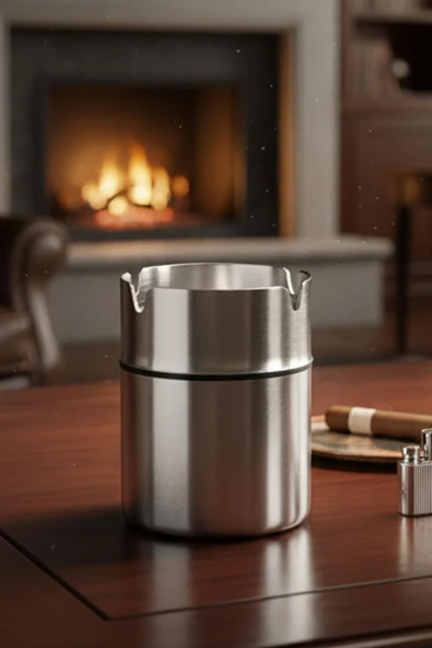 Lüks Dekoratif Kokusuz Paslanmaz Çelik Mat Metal Küllük 8x7 Cm - Resim 2