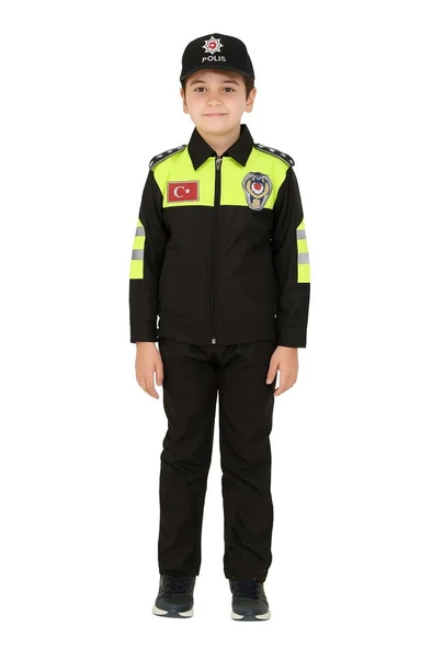 Unisex Çocuk Polis Kıyafeti (Şapka, Gömlek, Pantolon Takımı) - 10