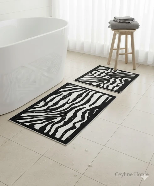 2Lİ BANYO SETİ BASKILI ZEBRA SİYAH - Resim 9