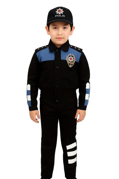 Unisex Çocuk Polis Kıyafeti (Şapka, Gömlek, Pantolon Takımı) - 8