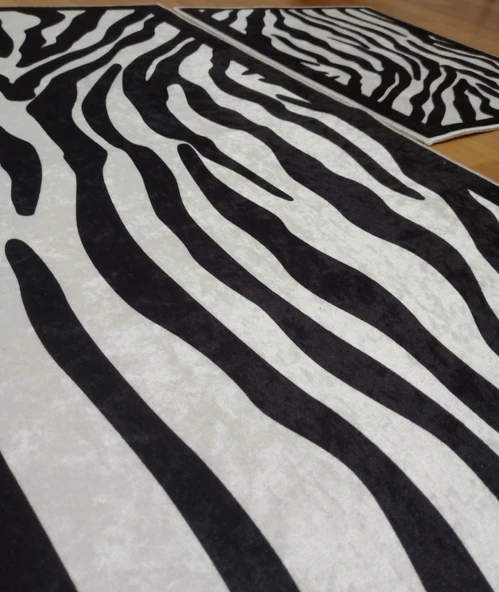 2Lİ BANYO SETİ BASKILI ZEBRA SİYAH - 5