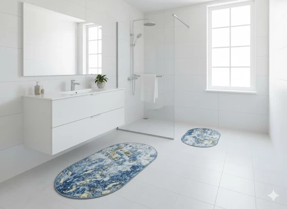 2 Lİ BANYO PASPASI 3D BASKILI JEL MERMER - Resim 2