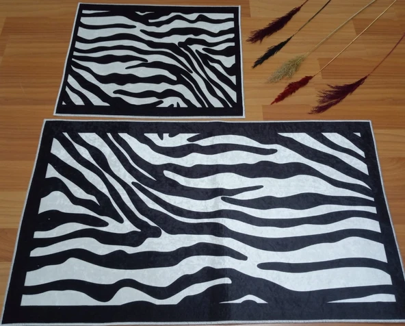 2Lİ BANYO SETİ BASKILI ZEBRA SİYAH - 9