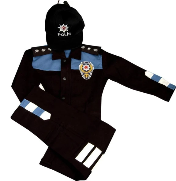 Unisex Çocuk Polis Kıyafeti (Şapka, Gömlek, Pantolon Takımı) - 4