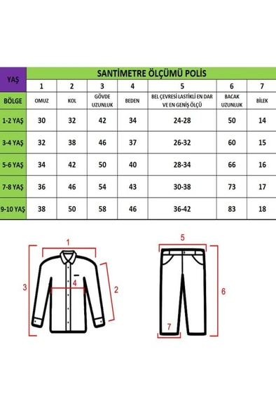 Unisex Çocuk Polis Kıyafeti (Şapka, Gömlek, Pantolon Takımı) - 8