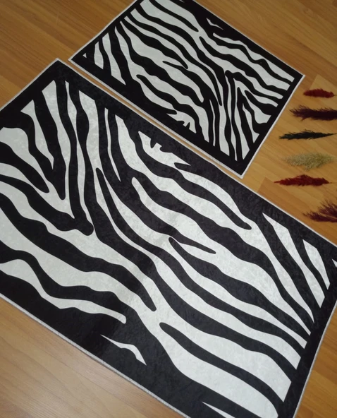 2Lİ BANYO SETİ BASKILI ZEBRA SİYAH - 2
