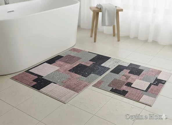 BANYO PASPASI 2'Lİ SET BASKILI KARE PEMBE ürün görseli