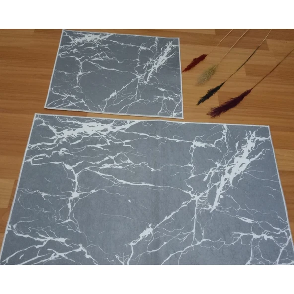 2Lİ BANYO SETİ BASKILI MERMER GRİ - 2