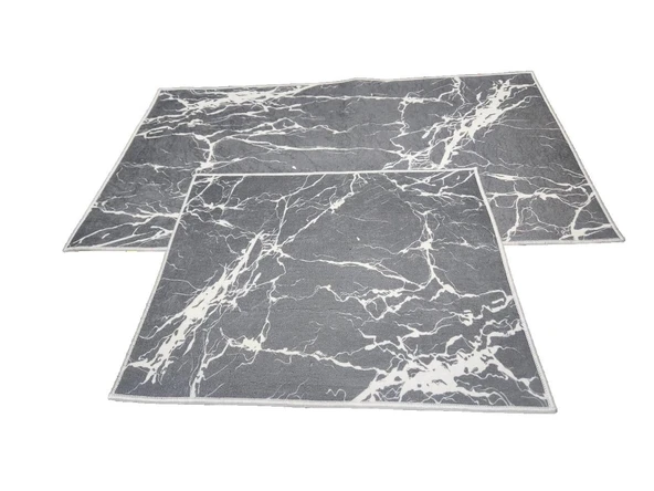 2Lİ BANYO SETİ BASKILI MERMER GRİ - Resim 3