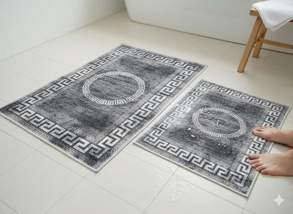 BANYO PASPASI 2'Lİ SET BASKILI GRİ ürün görseli