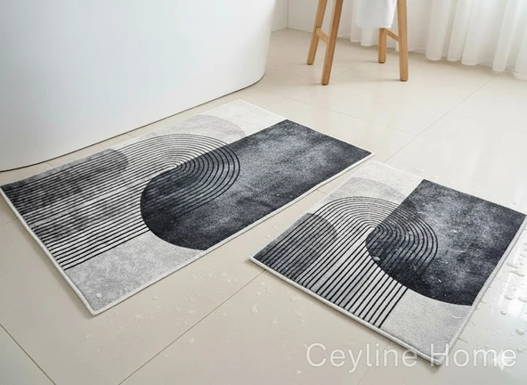 BANYO PASPASI 2'Lİ SET BASKILI ELİPS SİYAH ürün görseli