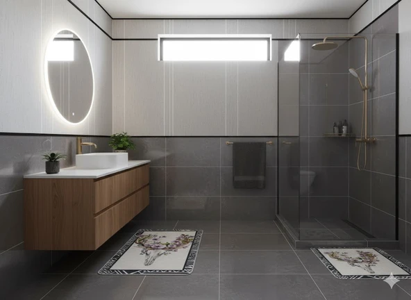 2 Lİ BANYO PASPASI 3D BASKILI JEL KARACA - Resim 3