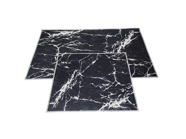 2Lİ BANYO SETİ BASKILI MERMER SİYAH - Resim 4