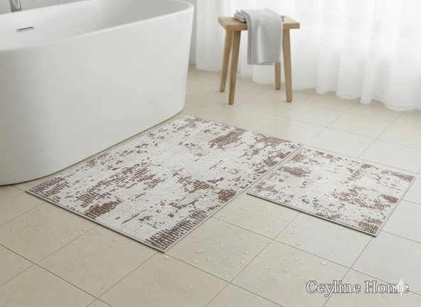 BANYO PASPASI 2'Lİ SET BASKILI GRANİT KAHVE ürün görseli