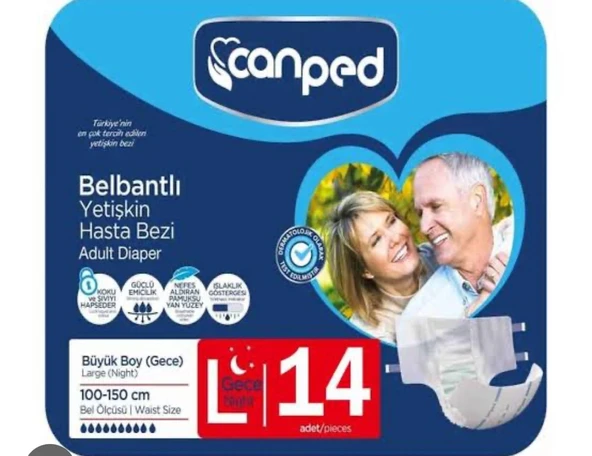 Canped Tekstil Yüzeyli Belbantlı Gece Büyük Boy L 14'lü Hasta Bezi