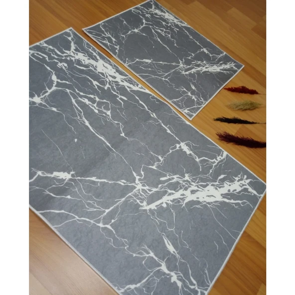 2Lİ BANYO SETİ BASKILI MERMER GRİ