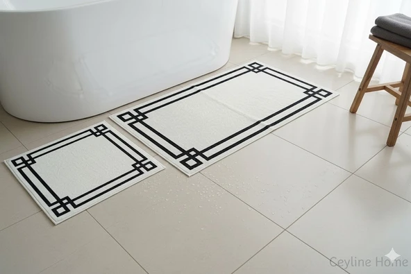 BANYO PASPASI 2'Lİ SET BASKILI LUNA BEYAZ ürün görseli