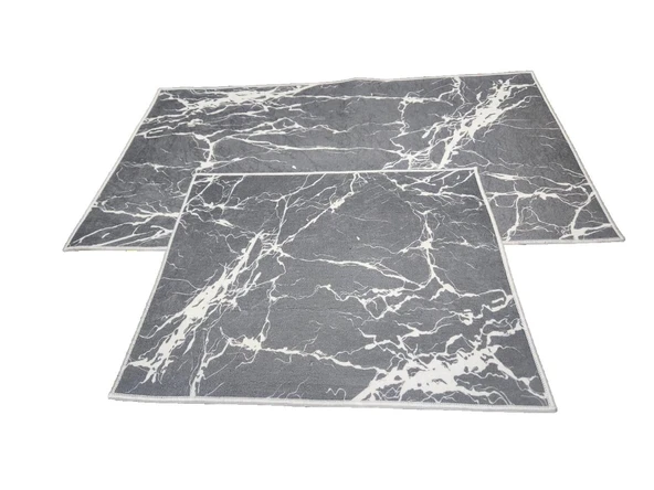 2Lİ BANYO SETİ BASKILI MERMER GRİ - 3