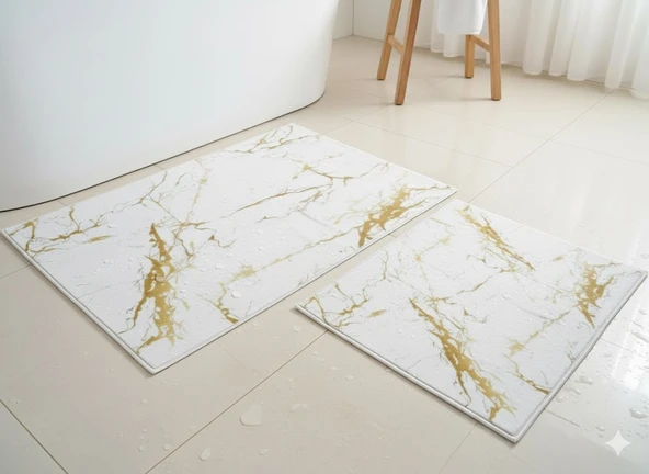 2Lİ BANYO SETİ BASKILI MERMER GOLD - Resim 3