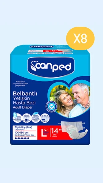 Canped Tekstil Yüzeyli Belbantlı Gece Büyük Boy L 14'lü 8 Adet Hasta Bezi ürün görseli