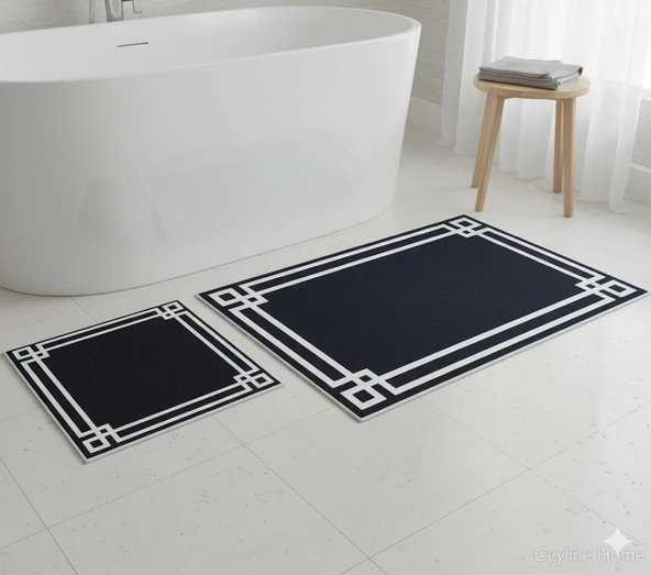 BANYO PASPASI 2'Lİ SET BASKILI LUNA SİYAH ürün görseli