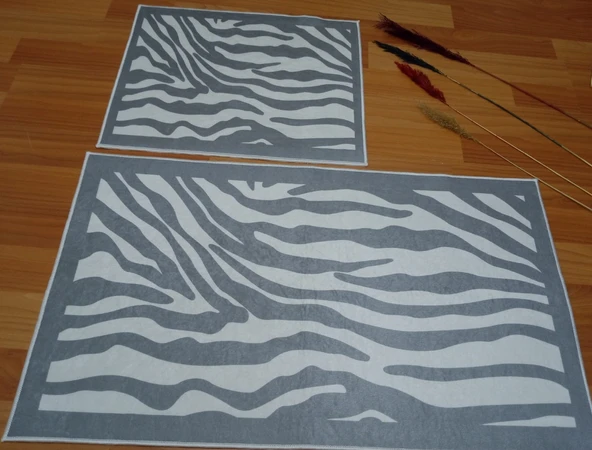 2Lİ BANYO SETİ BASKILI ZEBRA GRİ - 3